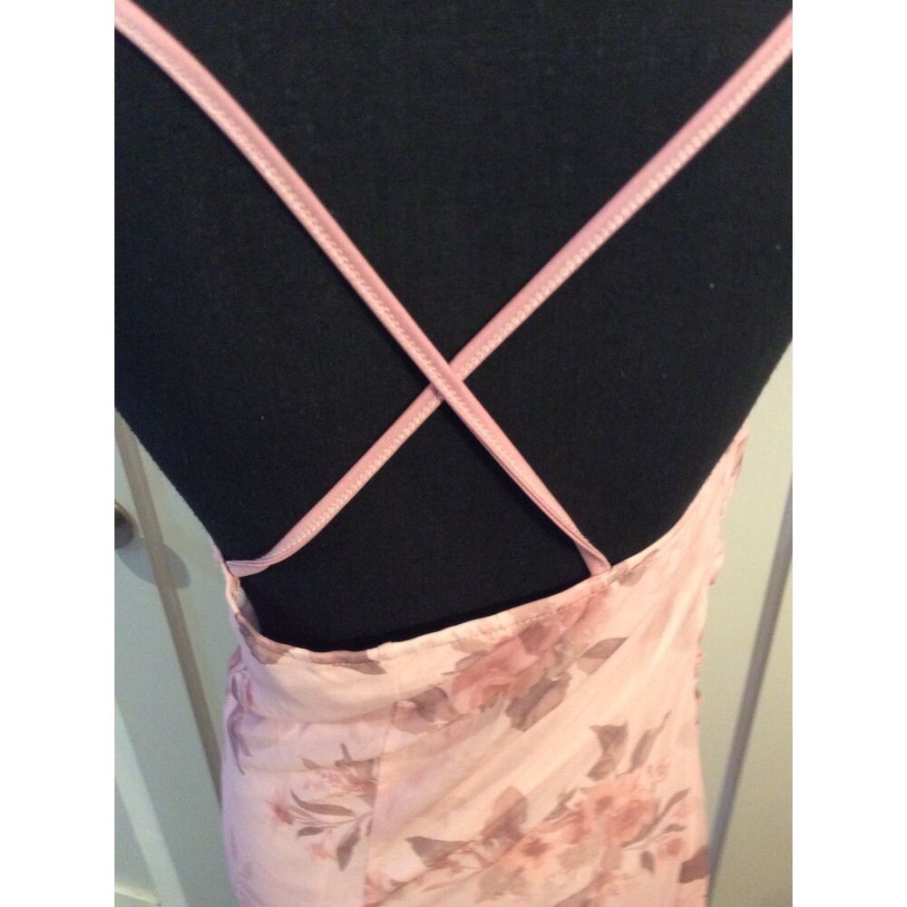 Y2K Romwe Pink Floral Strapless Cross Straps Ruched Maxi Dress XL (12) - Picture 4 of 7
